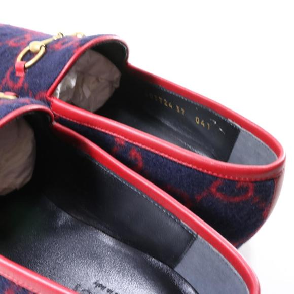 Jordaan GG Print Horsebit Classic Wool Navy Red Flannel Loafers D096 - Picture 10 of 12